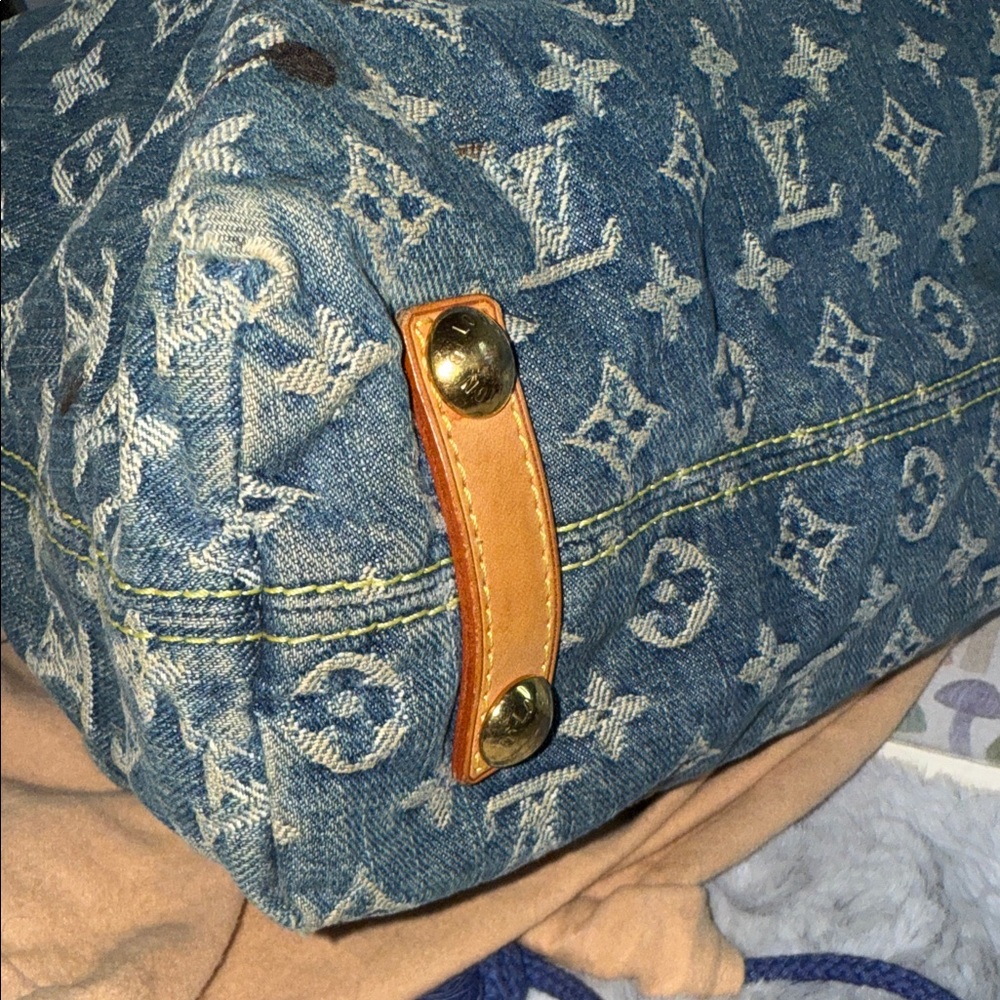 Louis Vuitton Blue Denim and Tan Leather Monogram Shoulder Bag - Picture 12 of 16